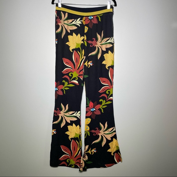 Anthropologie Farm Rio Calla Evil Eye Boho Floral Print Flare Pants Size S - Picture 2 of 9